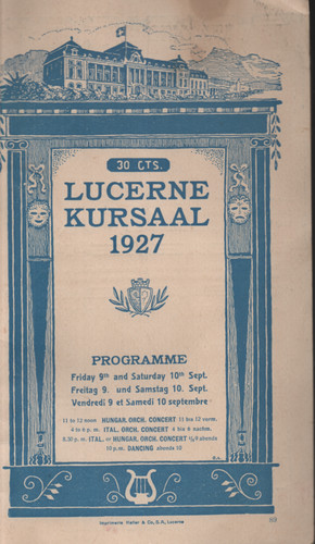 1927 lucerne kursaal program - lucerne,